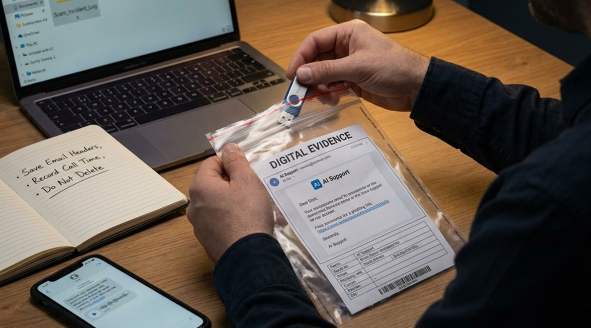 Evidence checklist for an AI scam or phishing case